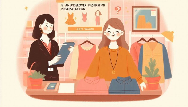覆面調査でアパレルのお店に来て楽しく買い物をする女性の様子