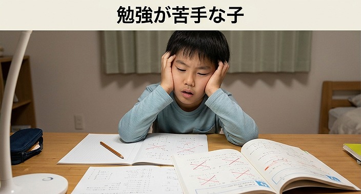 勉強が嫌で頭を抱える男の子