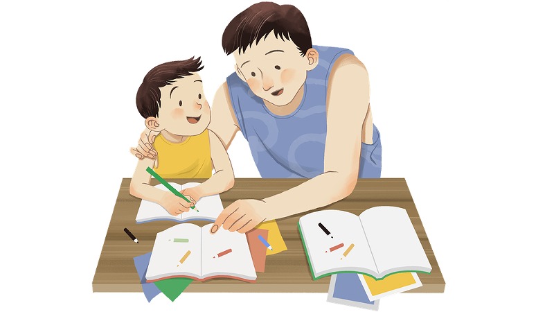 家庭教師が男の子に勉強を教えている